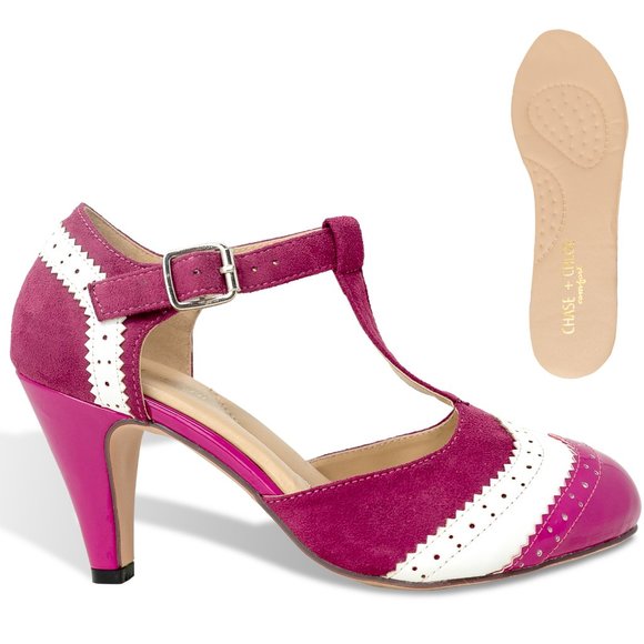 Chase + Chloe Shoes - Chase & Chloe Kimmy-66 Closed Toe T-Strap Two Tone Oxford Pumps